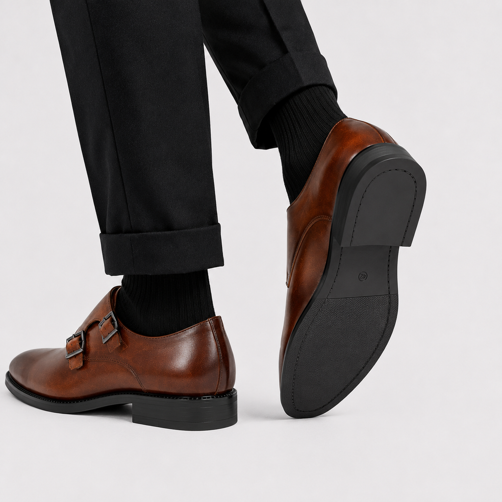 Mocassins à double boucle en similicuir pour hommes, chaussures habillées classiques 2