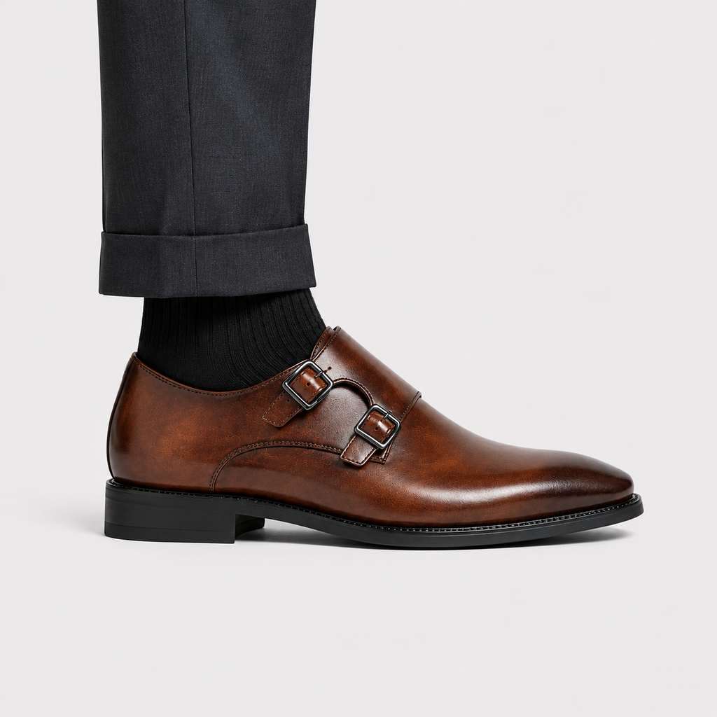 Mocassins à double boucle en similicuir pour hommes, chaussures habillées classiques 3