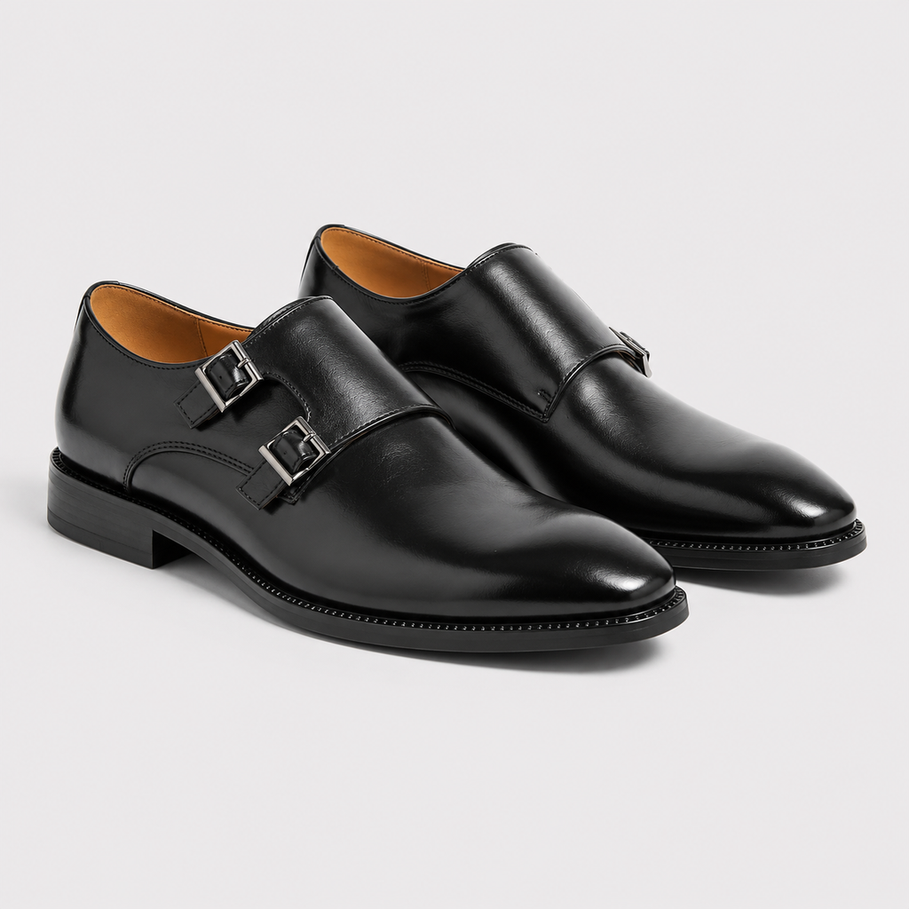 Mocassins à double boucle en similicuir pour hommes, chaussures habillées classiques 4