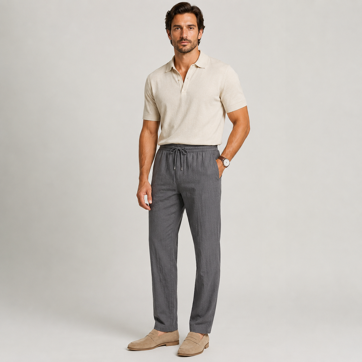 Pantalon décontracté pour homme, taille élastique, léger et confortable 5