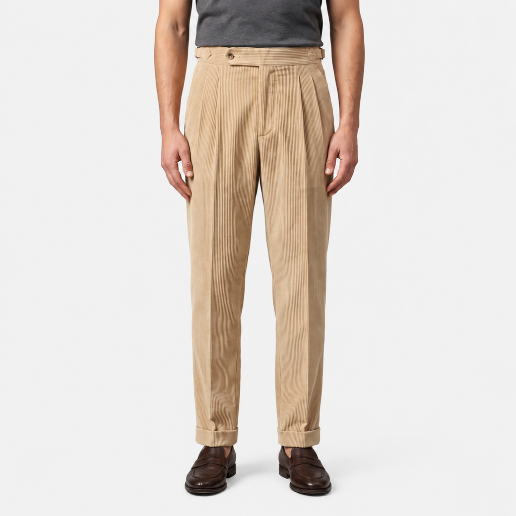 Pantalon en velours côtelé plissé pour homme, coupe classique et confortable 0