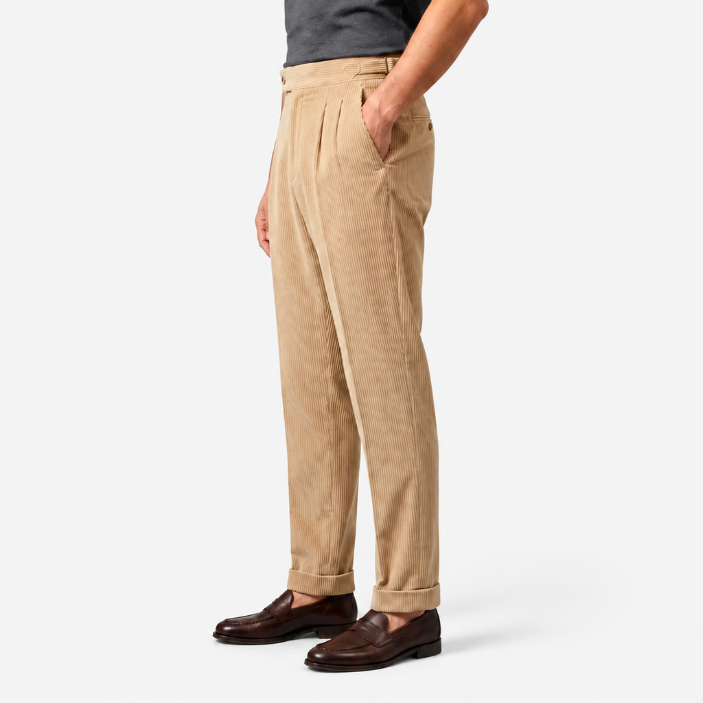 Pantalon en velours côtelé plissé pour homme, coupe classique et confortable 1
