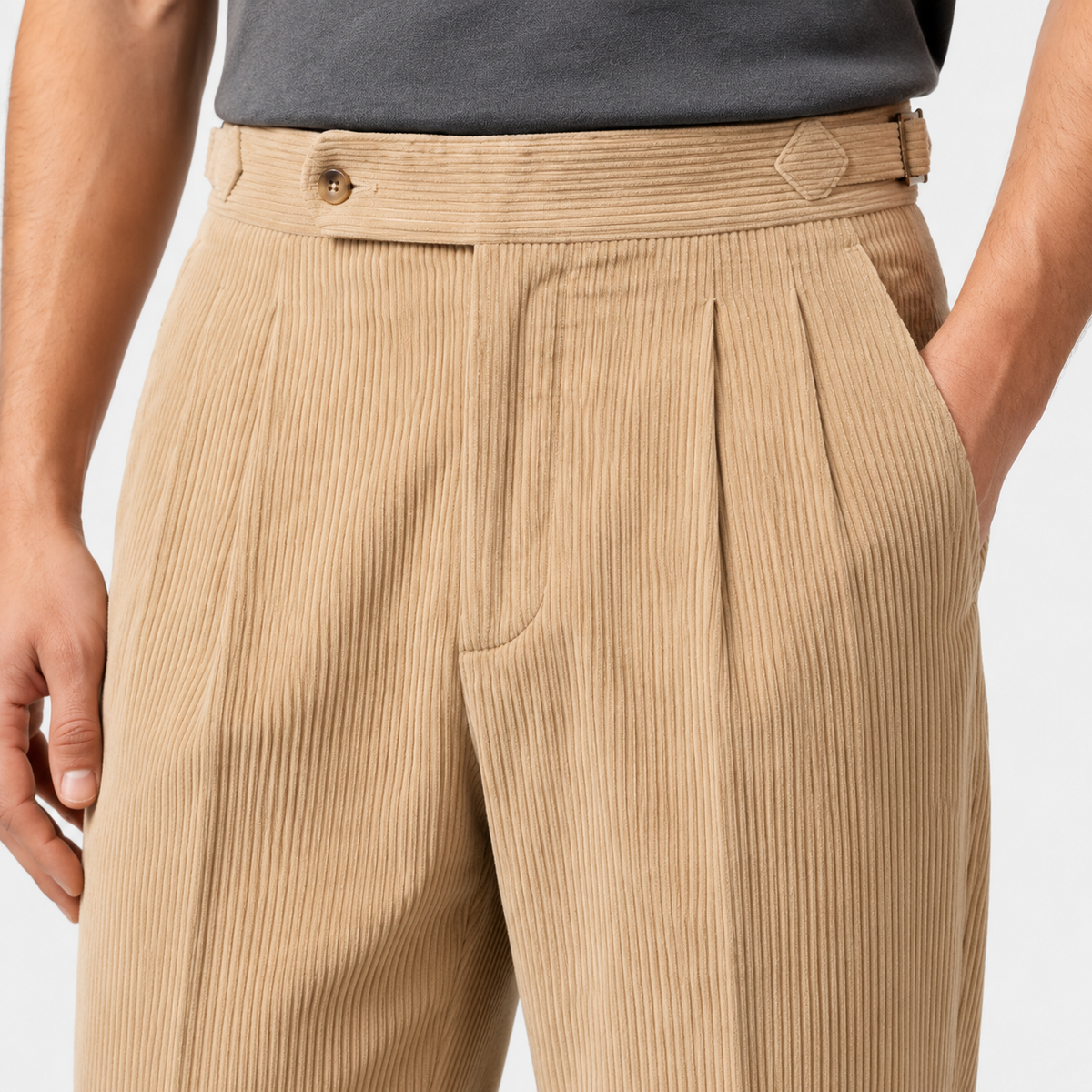 Pantalon en velours côtelé plissé pour homme, coupe classique et confortable 2