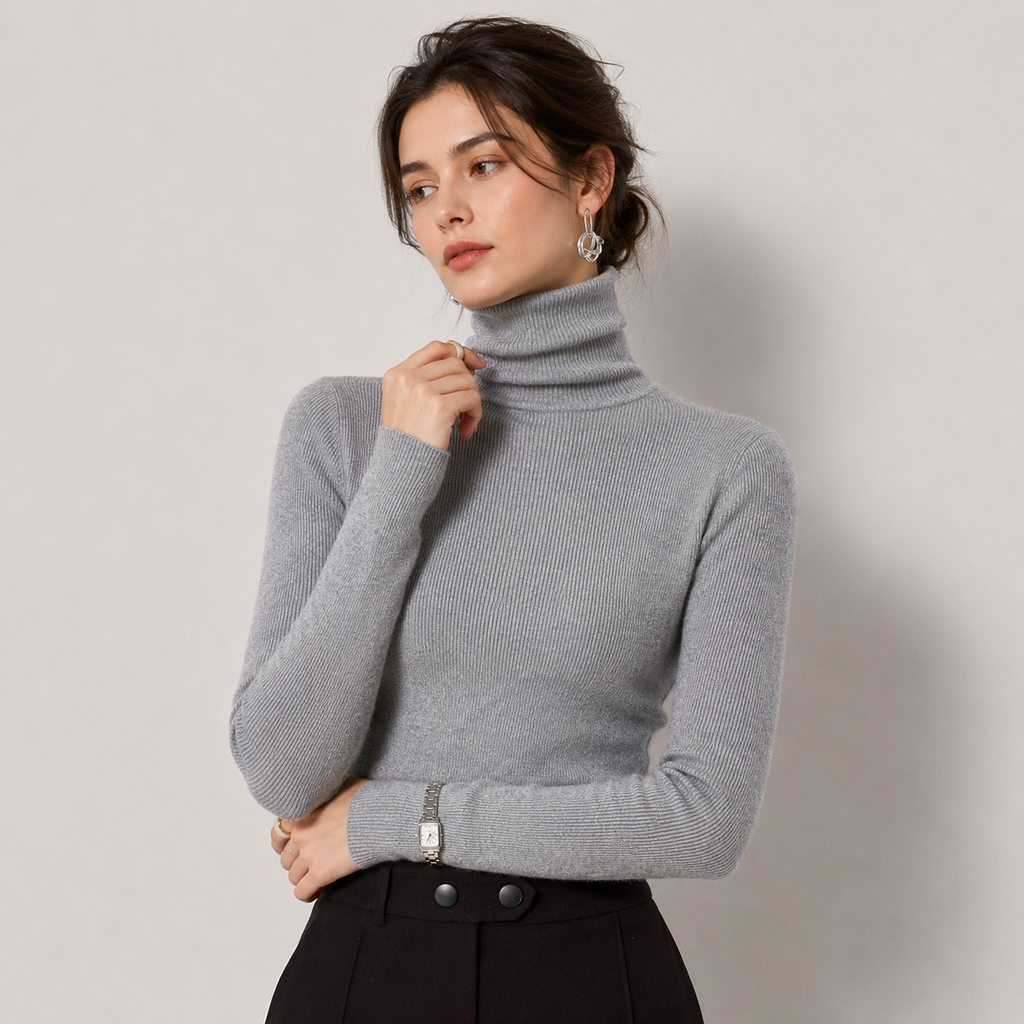 Pull à col roulé en maille légère et chaude effet cachemire pour femme 0