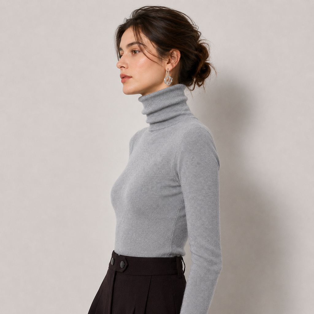 Pull à col roulé en maille légère et chaude effet cachemire pour femme 1