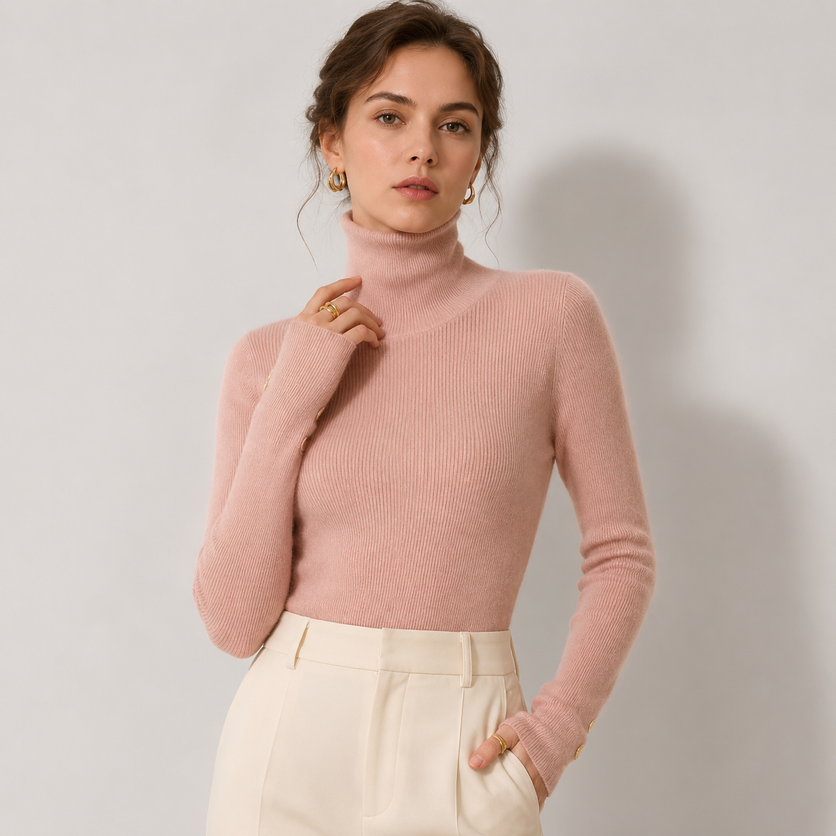 Pull à col roulé en maille légère et chaude effet cachemire pour femme 10