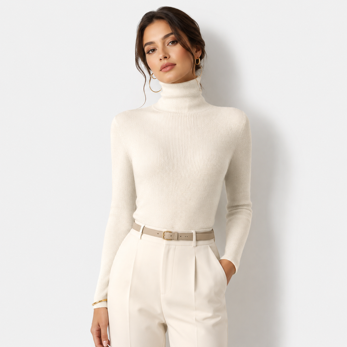 Pull à col roulé en maille légère et chaude effet cachemire pour femme 4