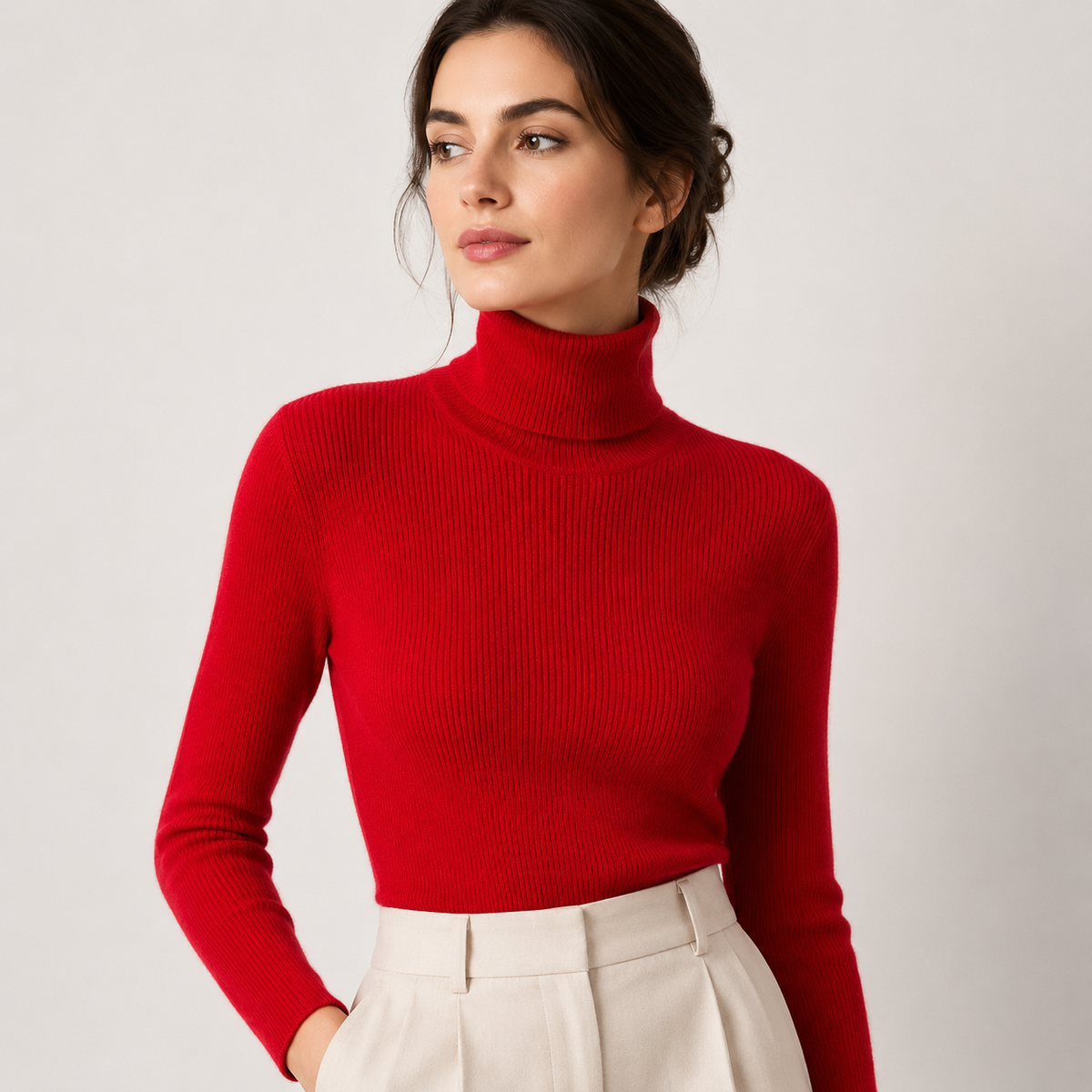 Pull à col roulé en maille légère et chaude effet cachemire pour femme 5