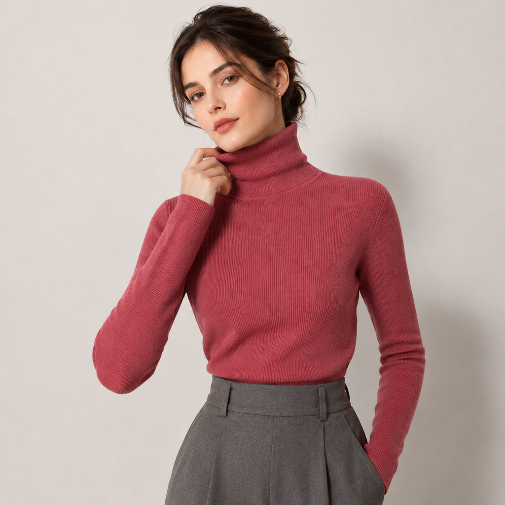 Pull à col roulé en maille légère et chaude effet cachemire pour femme 9