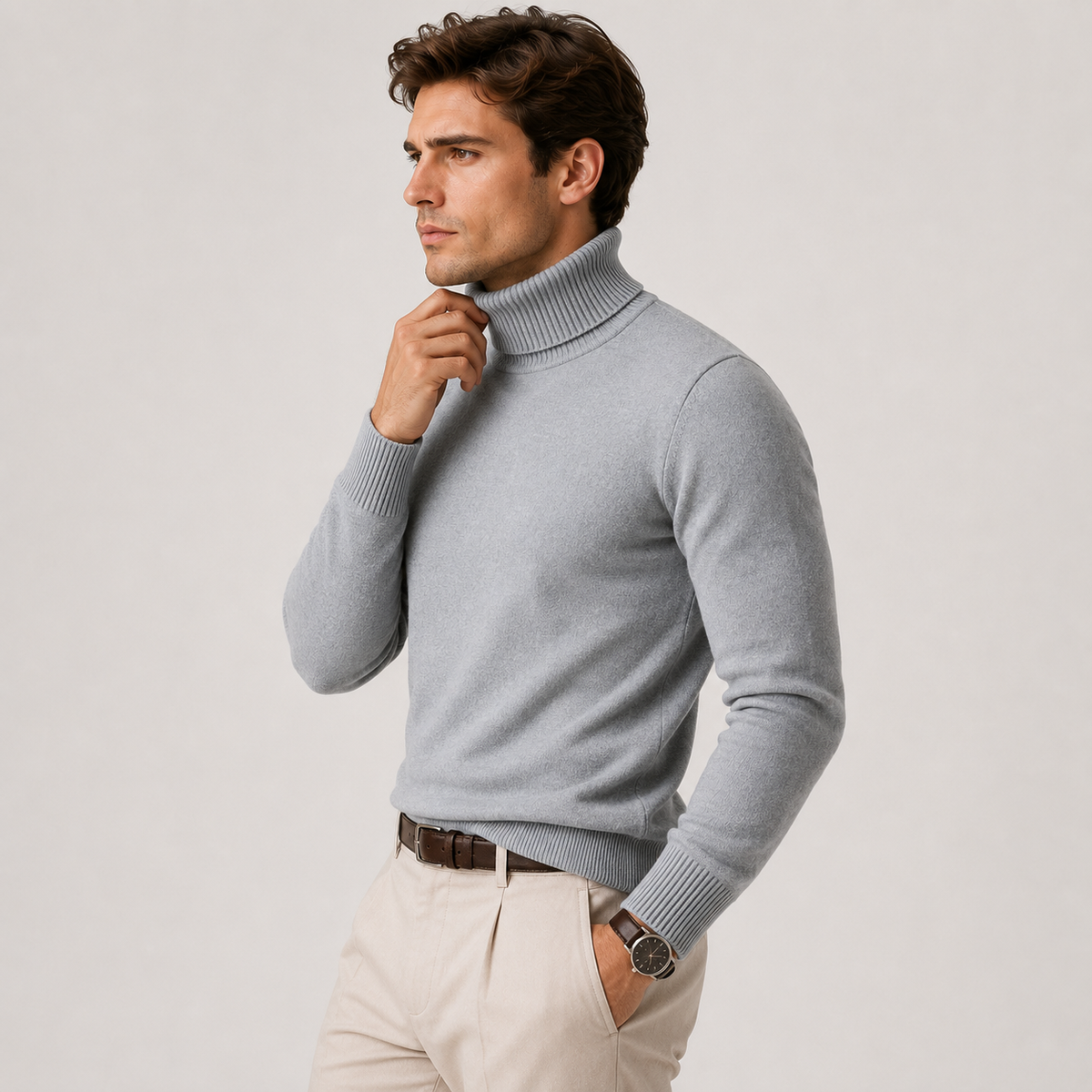 Pull à col roulé en maille pour homme, classique et décontracté pour l'hiver 1