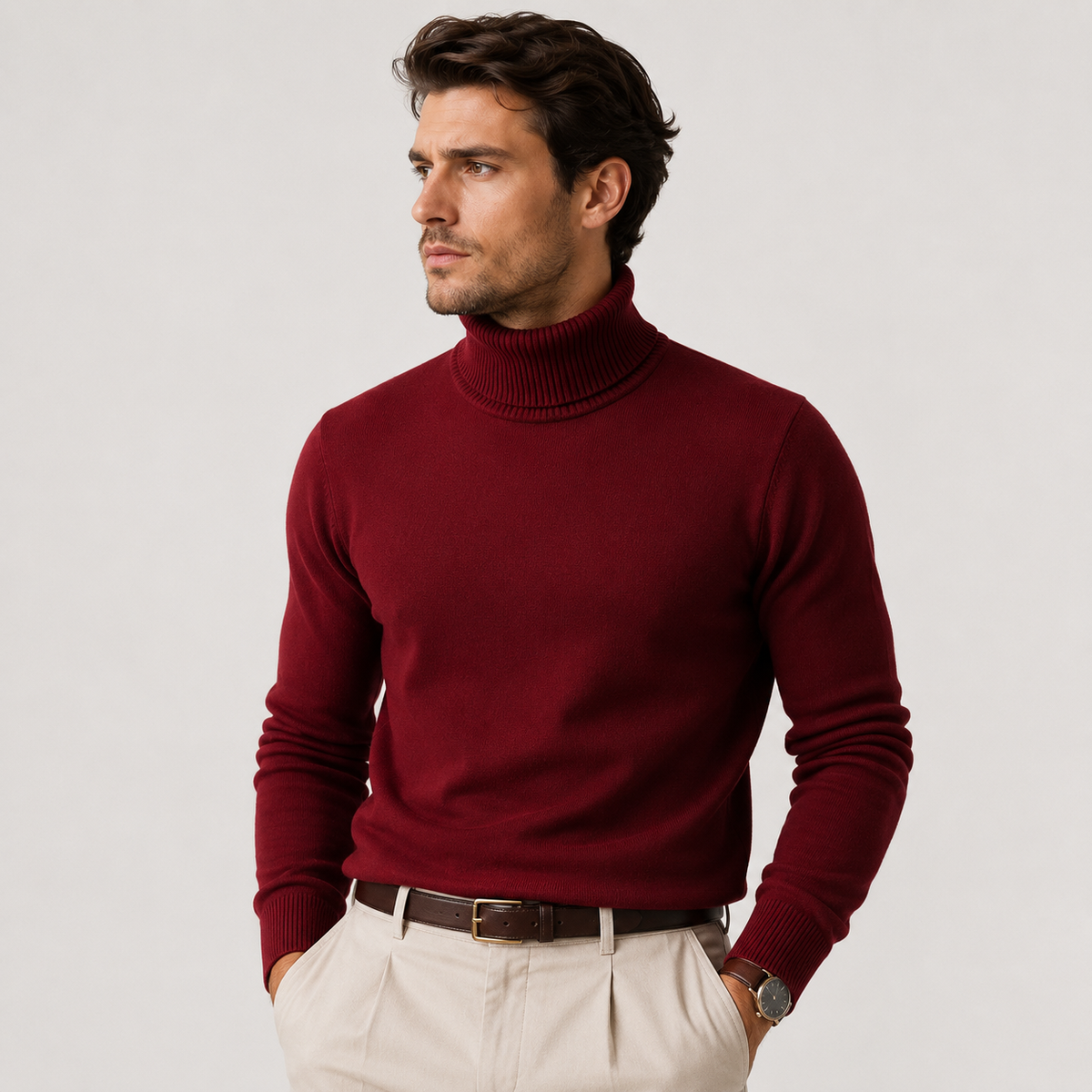 Pull à col roulé en maille pour homme, classique et décontracté pour l'hiver 4