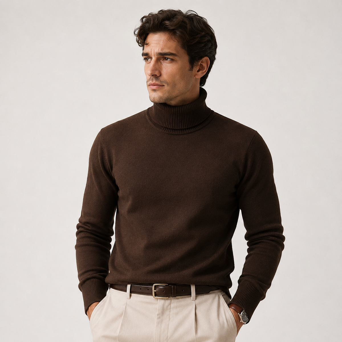 Pull à col roulé en maille pour homme, classique et décontracté pour l'hiver 7
