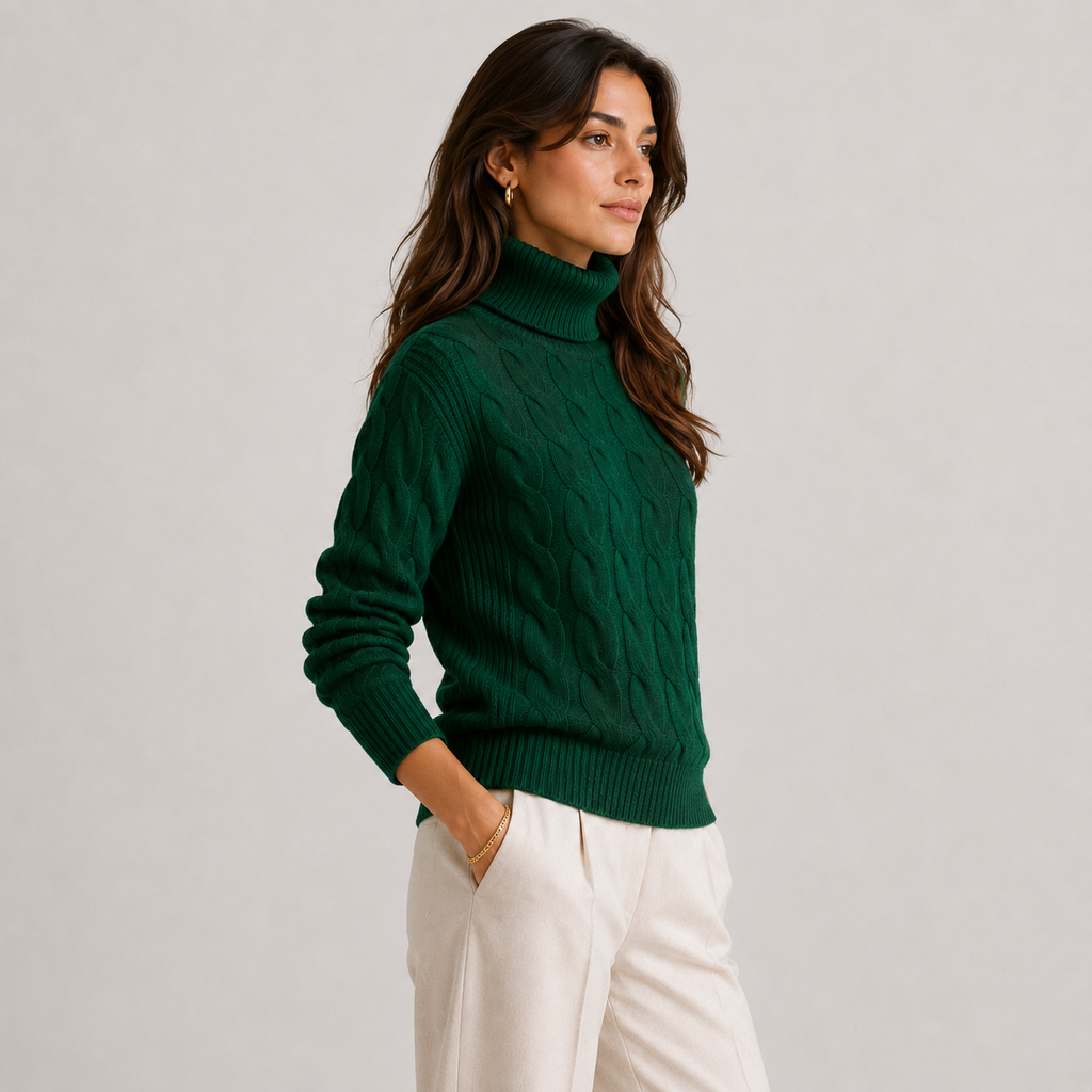 Pull à col roulé pour femme, léger et chaud, à manches longues, en maille 1