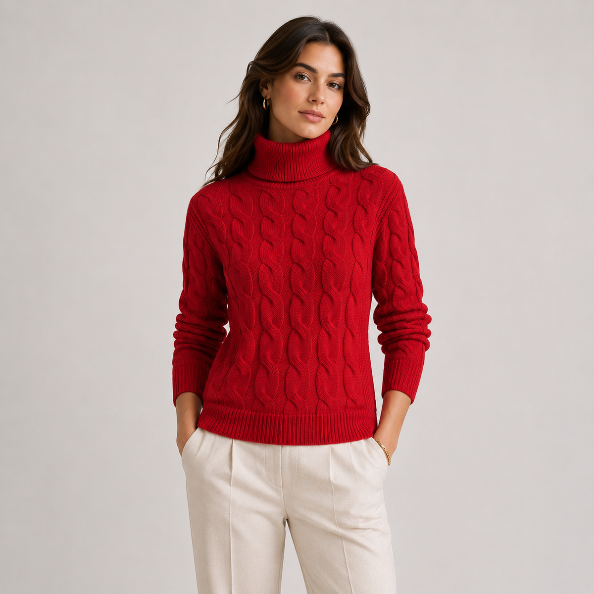 Pull à col roulé pour femme, léger et chaud, à manches longues, en maille 10