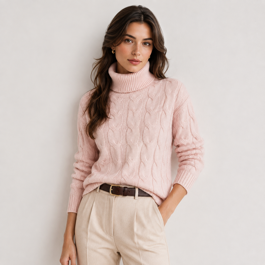 Pull à col roulé pour femme, léger et chaud, à manches longues, en maille 4