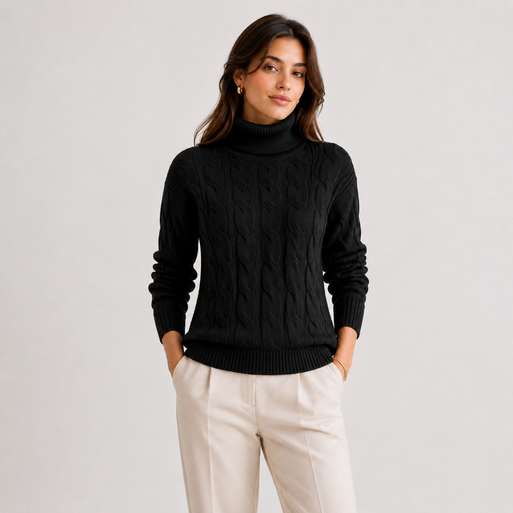 Pull à col roulé pour femme, léger et chaud, à manches longues, en maille 5