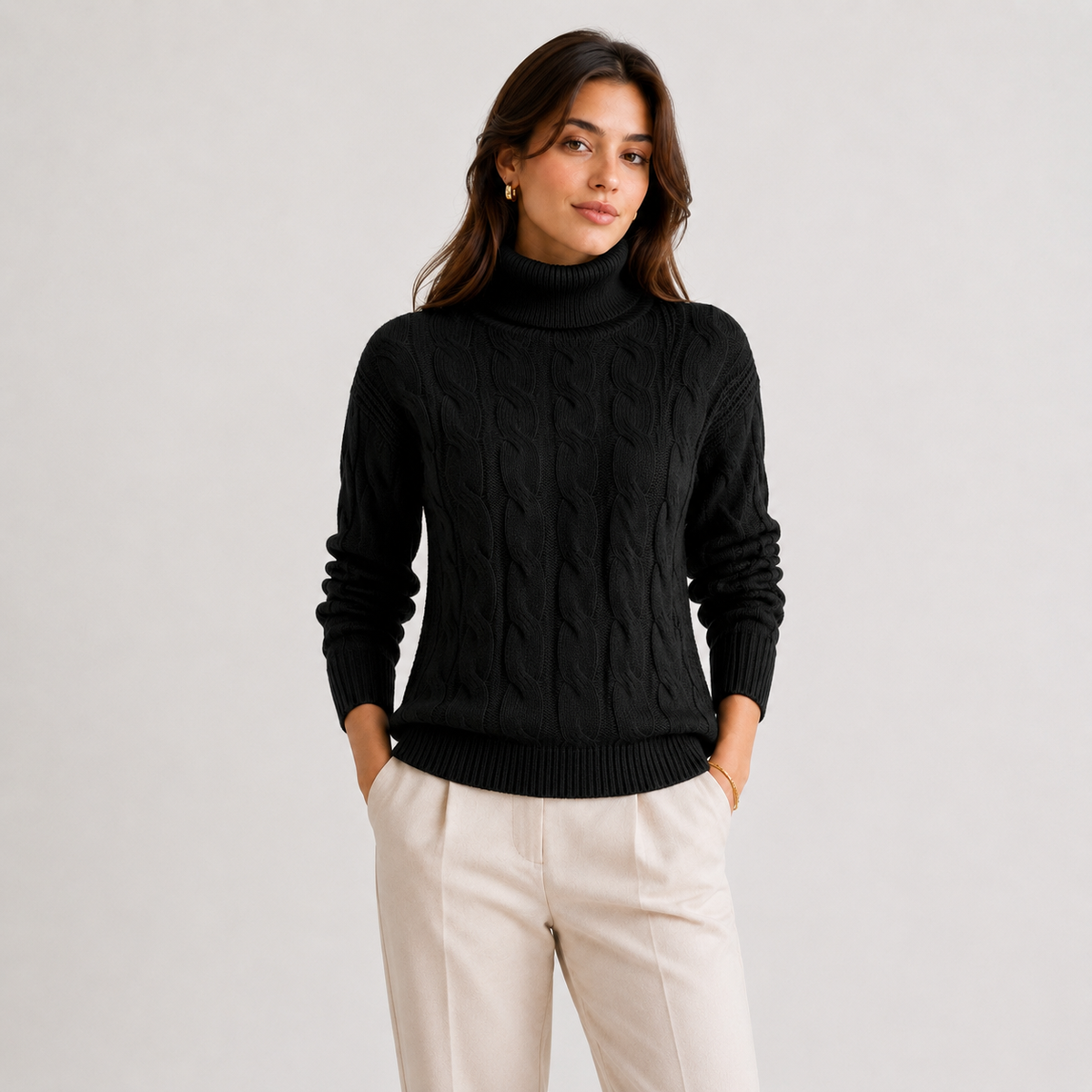 Pull à col roulé pour femme, léger et chaud, à manches longues, en maille 5
