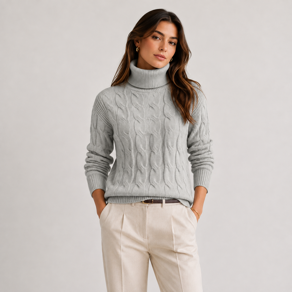 Pull à col roulé pour femme, léger et chaud, à manches longues, en maille 6
