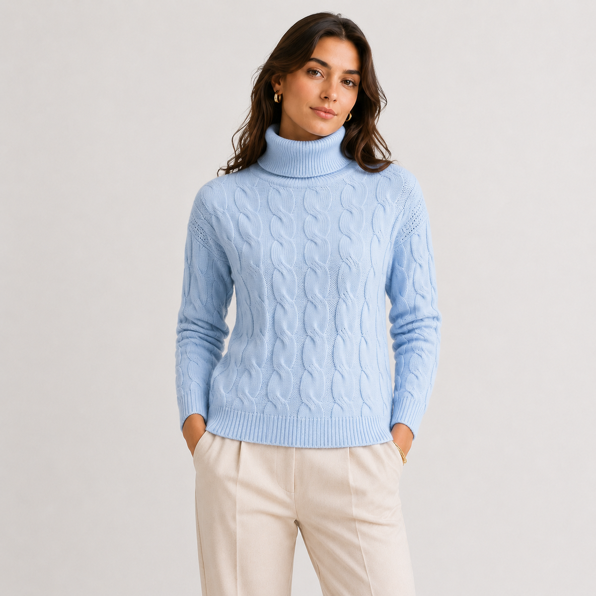 Pull à col roulé pour femme, léger et chaud, à manches longues, en maille 7