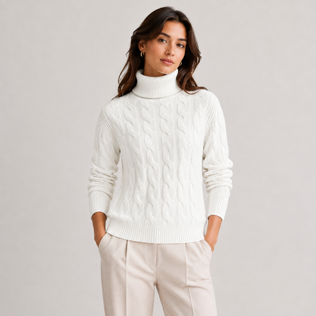Pull à col roulé pour femme, léger et chaud, à manches longues, en maille 8