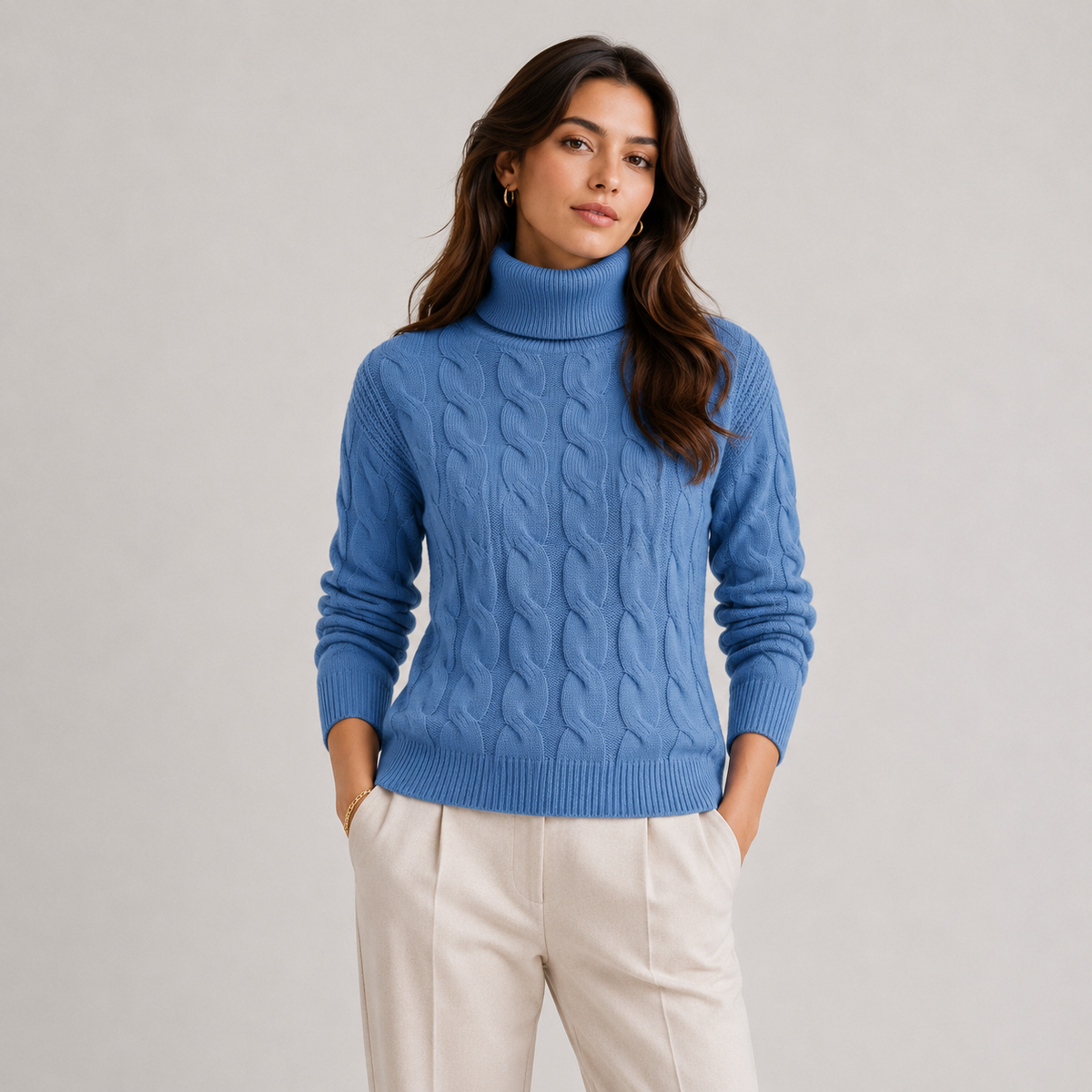Pull à col roulé pour femme, léger et chaud, à manches longues, en maille 9