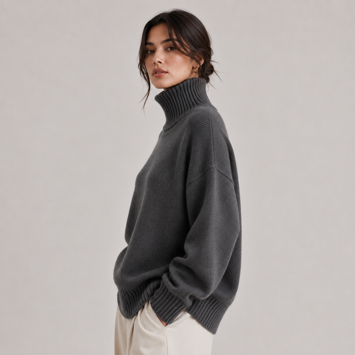 Pull à col roulé premium pour femme, chaud et léger en maille 1