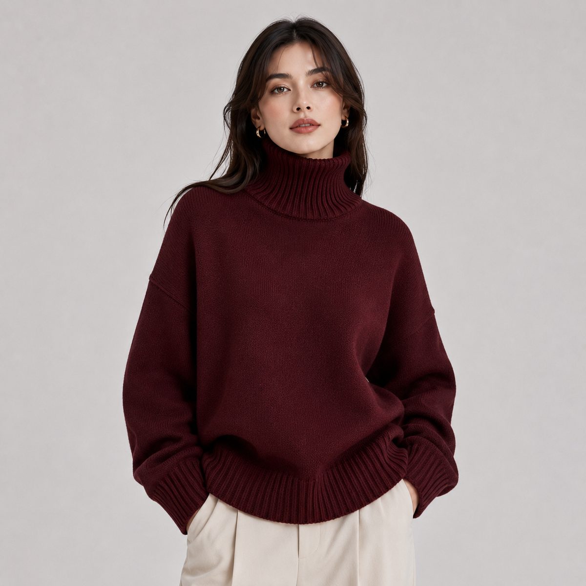 Pull à col roulé premium pour femme, chaud et léger en maille 4
