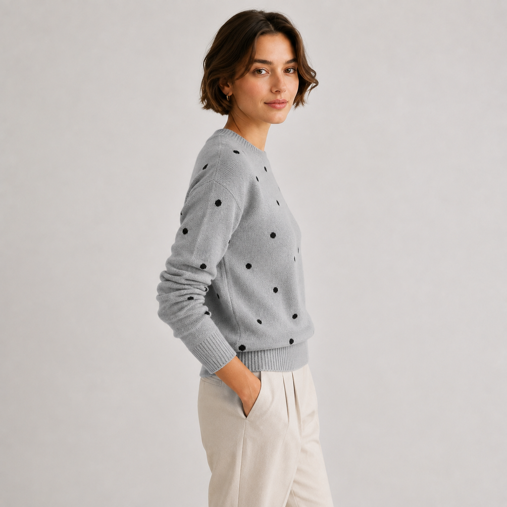 Pull à pois pour femme, en maille légère et décontractée, col rond 1
