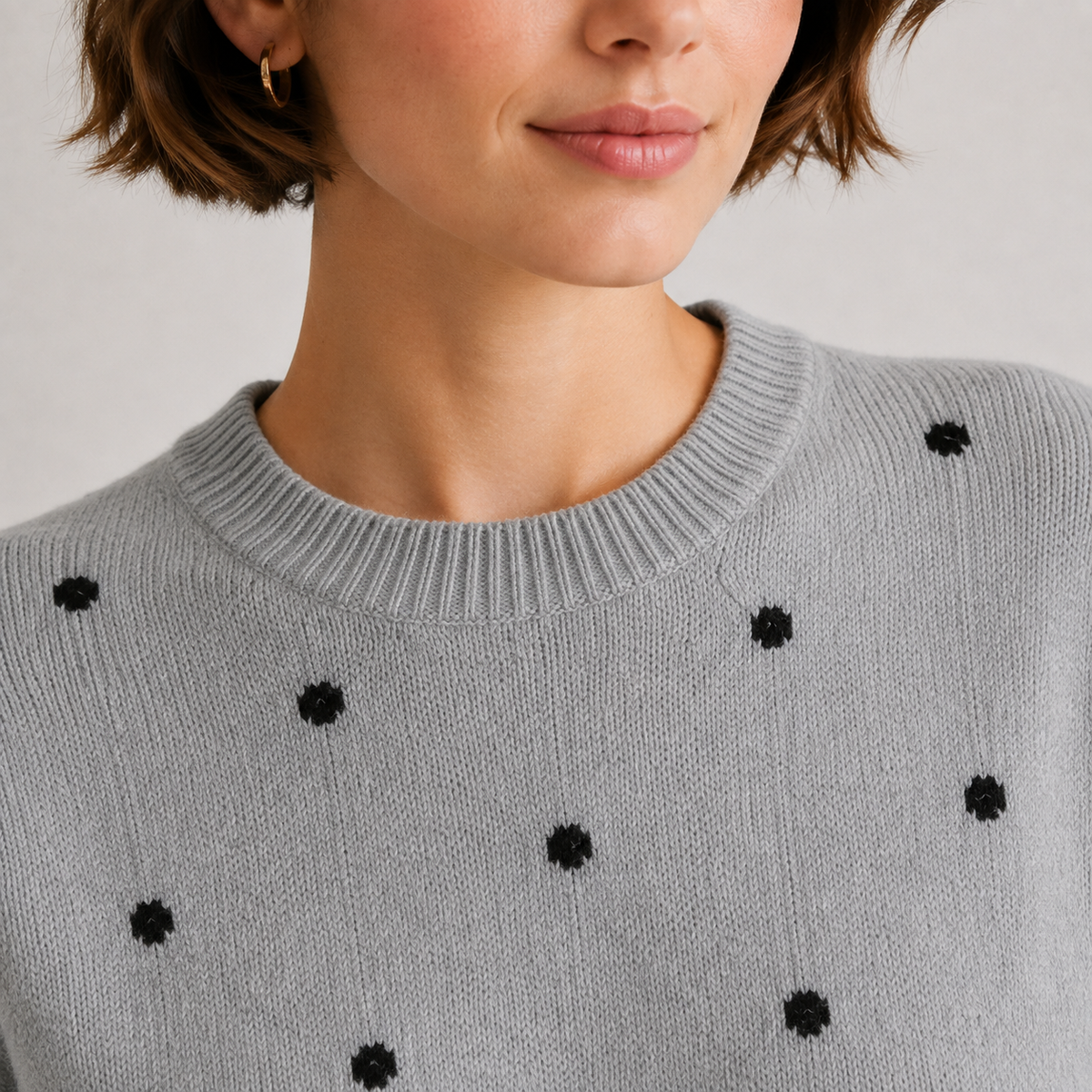 Pull à pois pour femme, en maille légère et décontractée, col rond 2