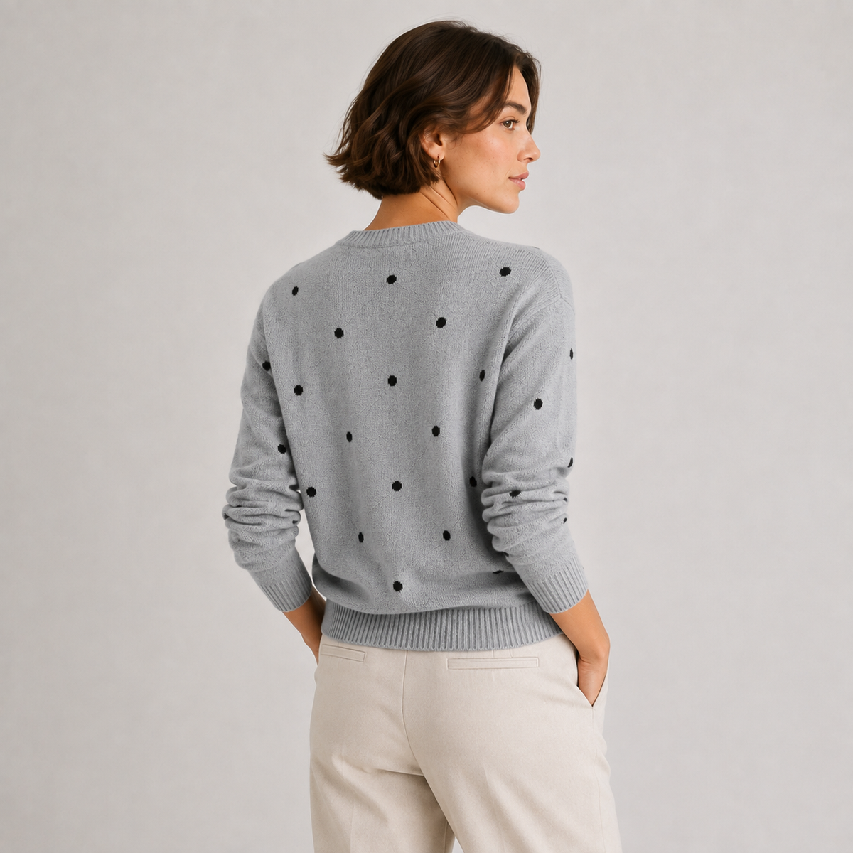 Pull à pois pour femme, en maille légère et décontractée, col rond 3