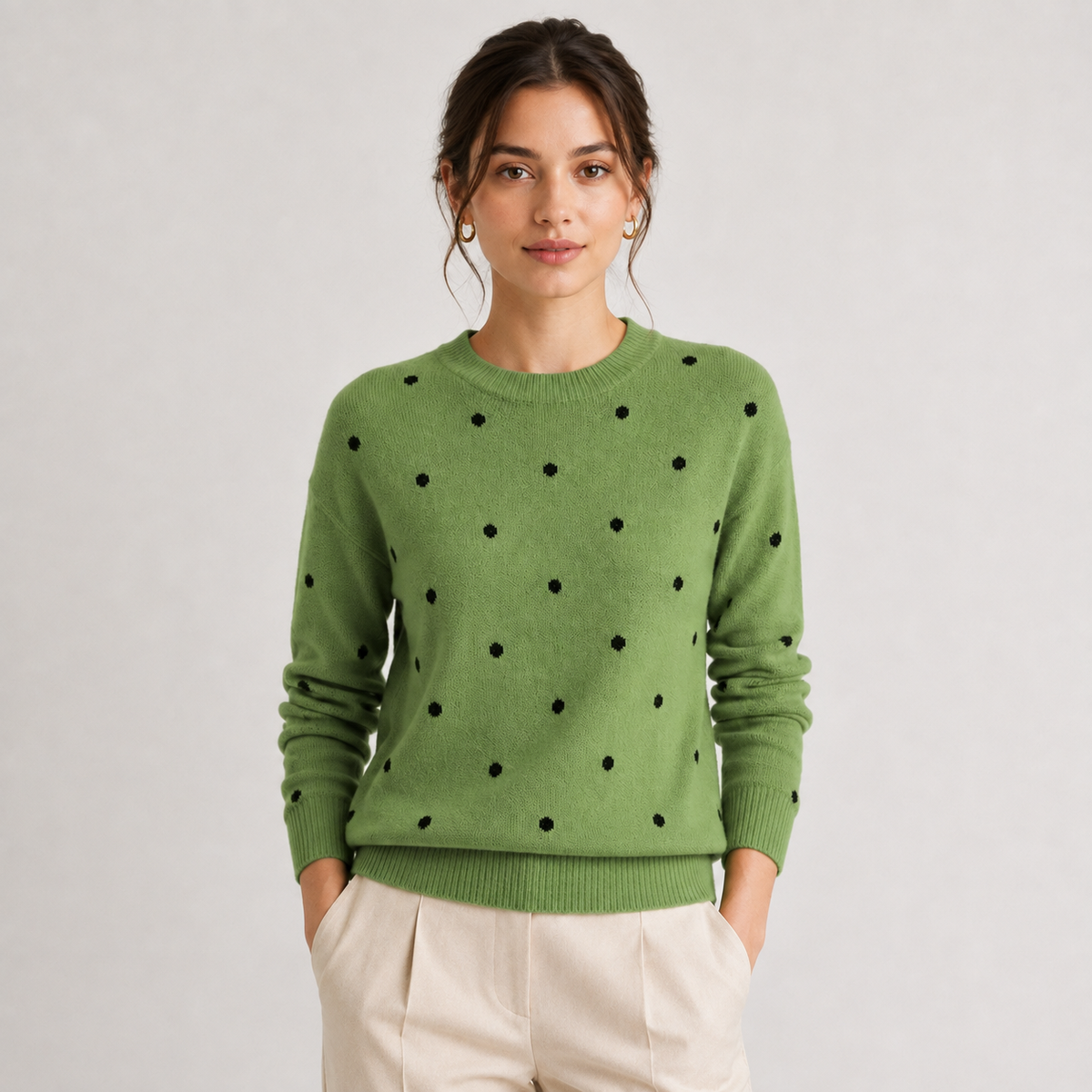 Pull à pois pour femme, en maille légère et décontractée, col rond 5
