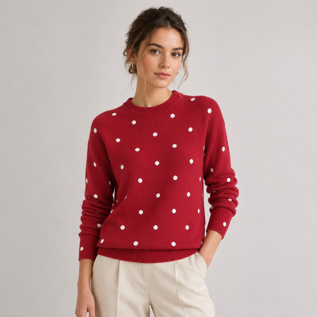 Pull à pois pour femme, en maille légère et décontractée, col rond 6