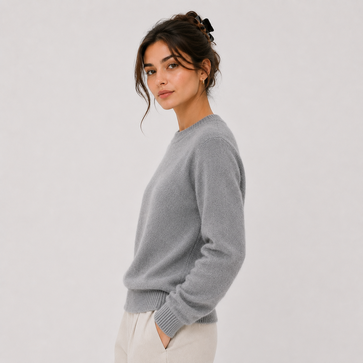 Pull classique en cachemire pour femme, maille légère et chaude 1