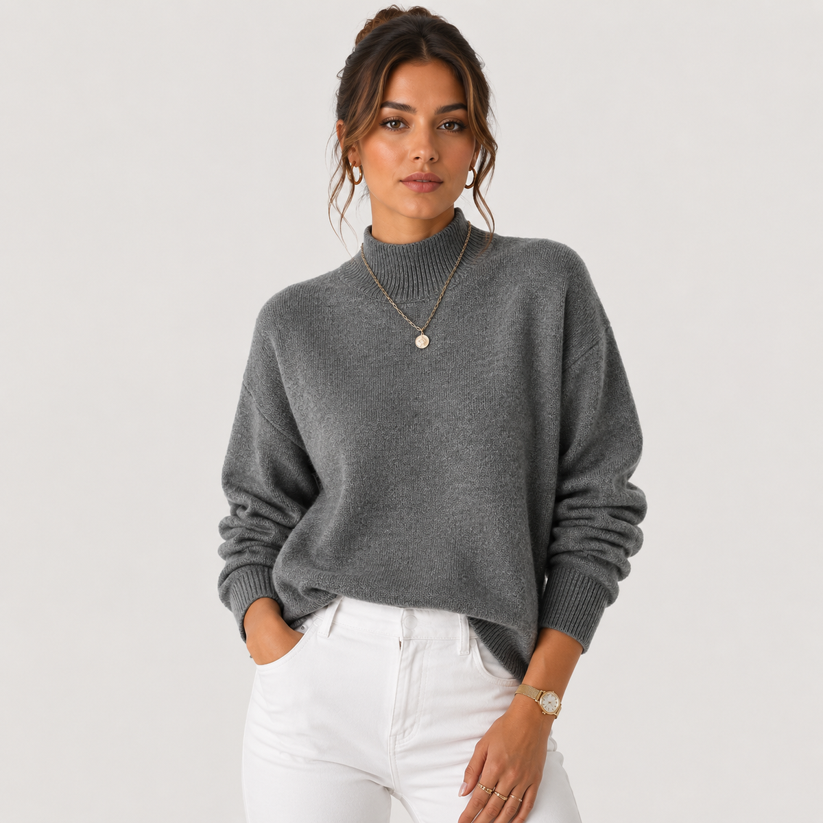 Pull d'hiver léger et confortable à col roulé en maille pour femme 0