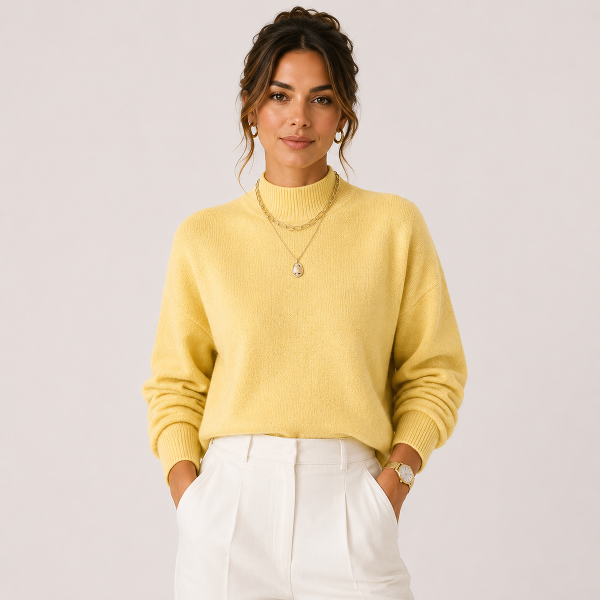 Pull d'hiver léger et confortable à col roulé en maille pour femme 10