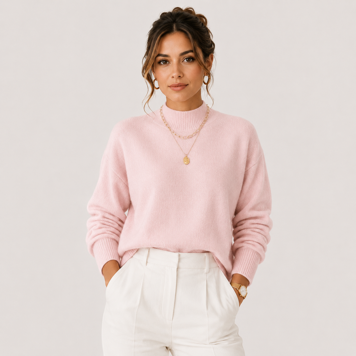 Pull d'hiver léger et confortable à col roulé en maille pour femme 11