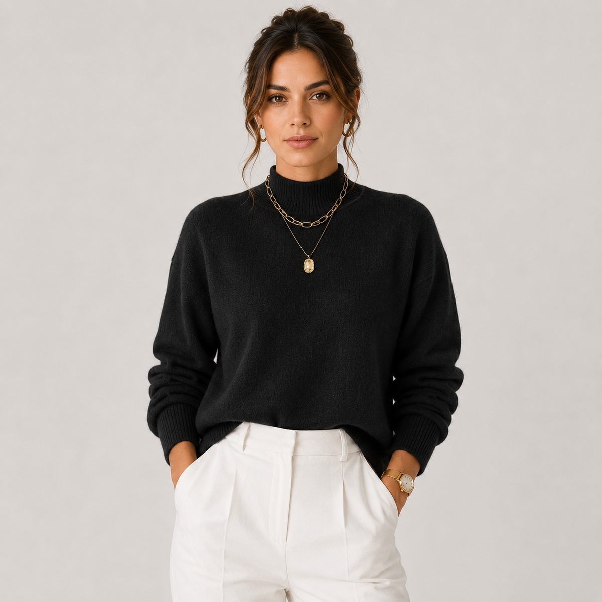 Pull d'hiver léger et confortable à col roulé en maille pour femme 4