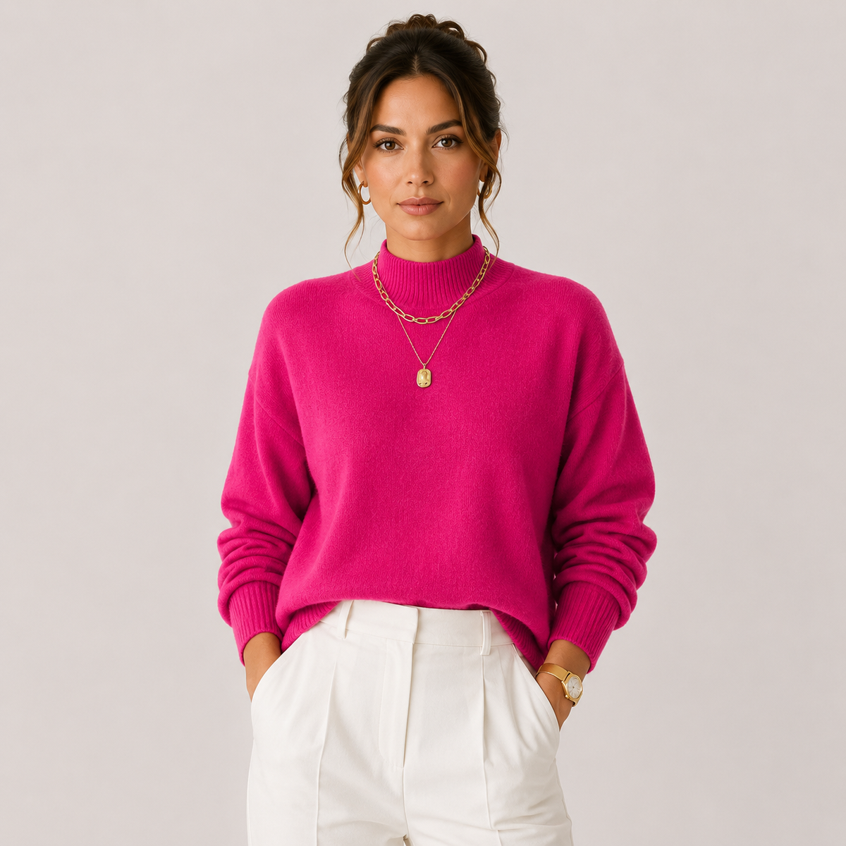 Pull d'hiver léger et confortable à col roulé en maille pour femme 5