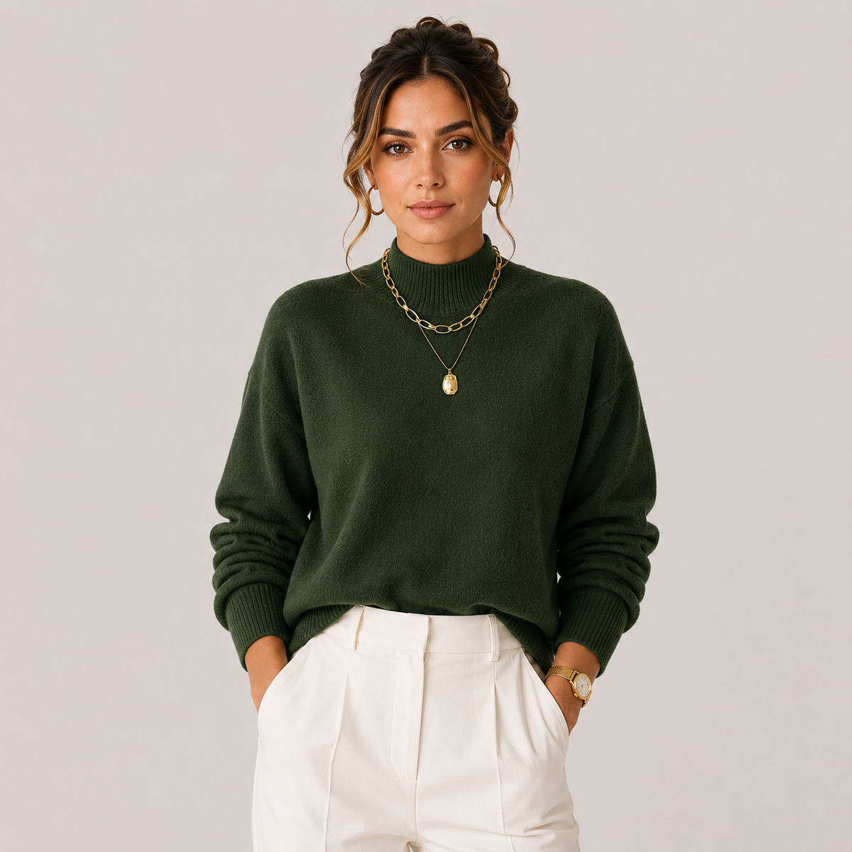 Pull d'hiver léger et confortable à col roulé en maille pour femme 6