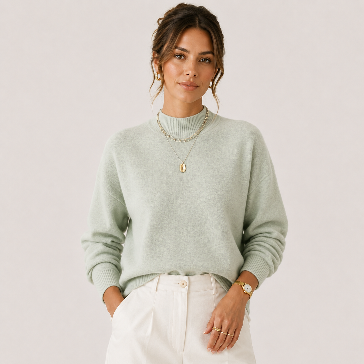 Pull d'hiver léger et confortable à col roulé en maille pour femme 7