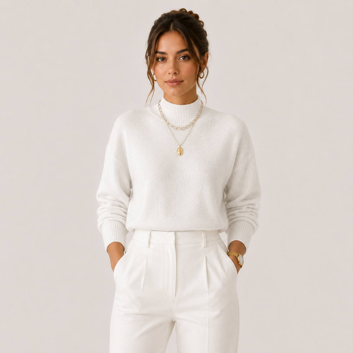 Pull d'hiver léger et confortable à col roulé en maille pour femme 8