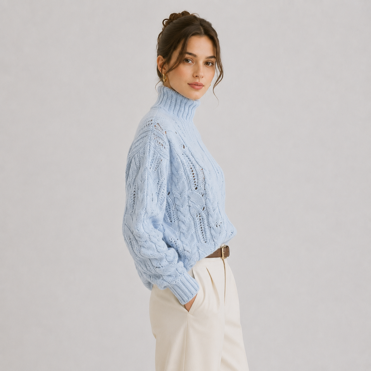 Pull en maille chaude à manches longues pour femme, aspect cachemire de qualité supérieure 1