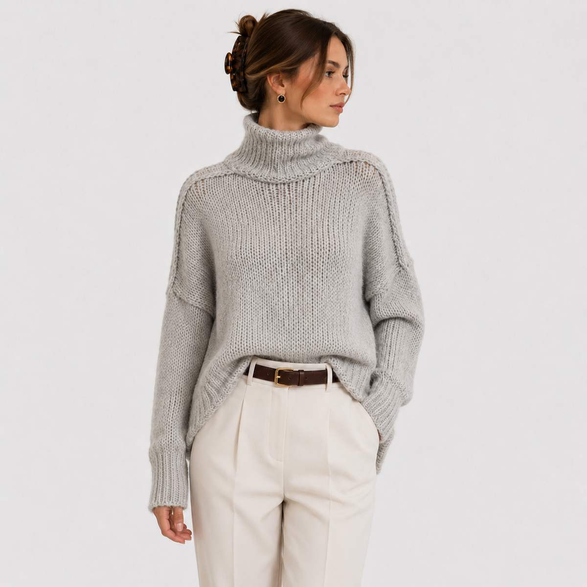 Pull en maille décontractée pour femme, manches longues confortables 0