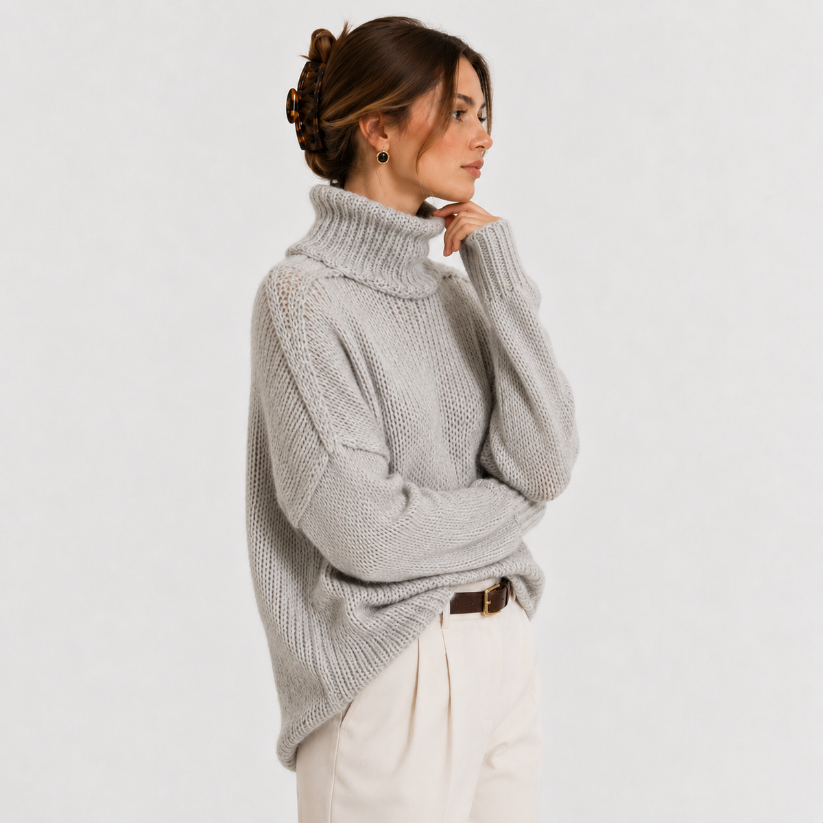 Pull en maille décontractée pour femme, manches longues confortables 1