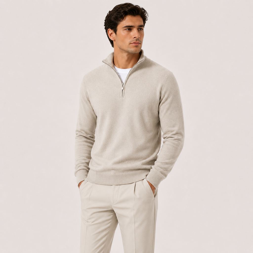 Pull en maille léger et chaud pour homme, fermeture éclair au quart de pouce 0