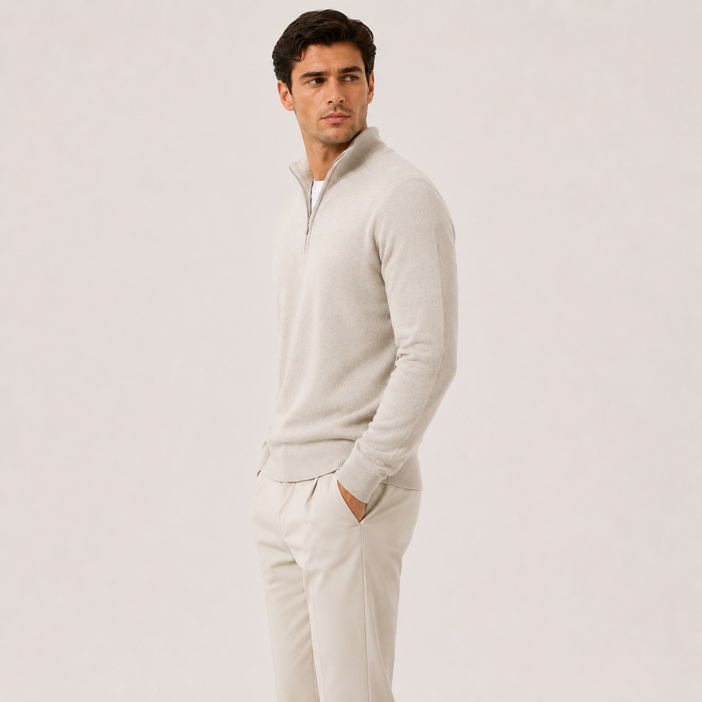 Pull en maille léger et chaud pour homme, fermeture éclair au quart de pouce 1