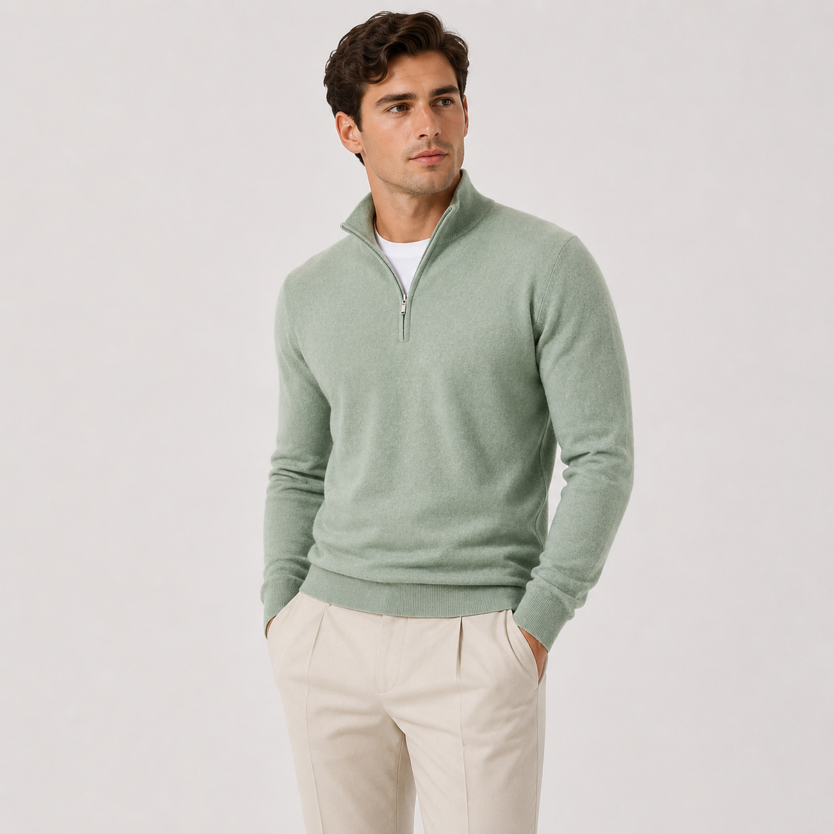 Pull en maille léger et chaud pour homme, fermeture éclair au quart de pouce 10