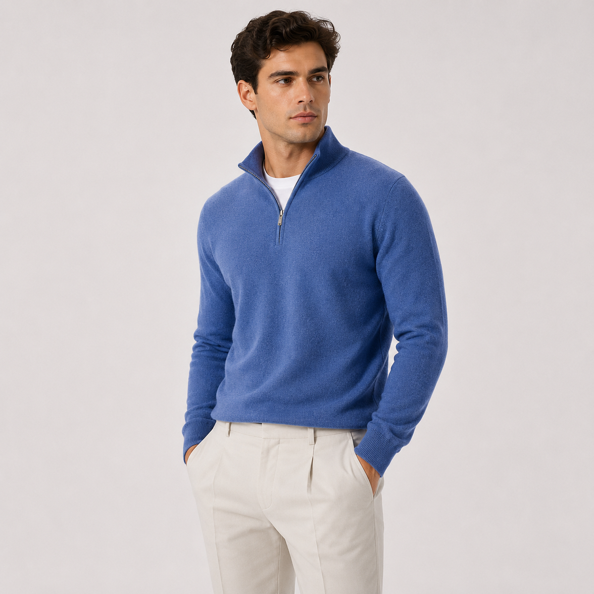 Pull en maille léger et chaud pour homme, fermeture éclair au quart de pouce 5