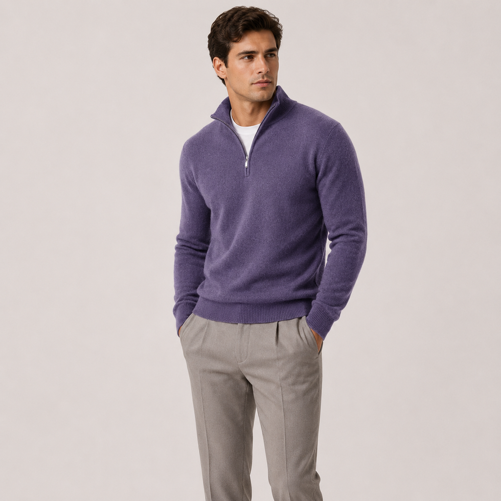 Pull en maille léger et chaud pour homme, fermeture éclair au quart de pouce 6