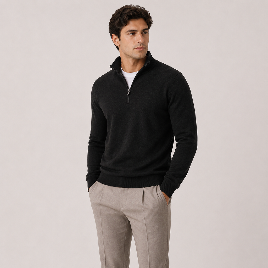 Pull en maille léger et chaud pour homme, fermeture éclair au quart de pouce 7